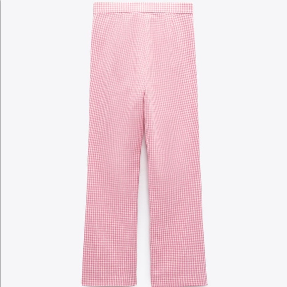 Zara Pink Gingham High-Rise Flared Pants - Picture 6 of 9